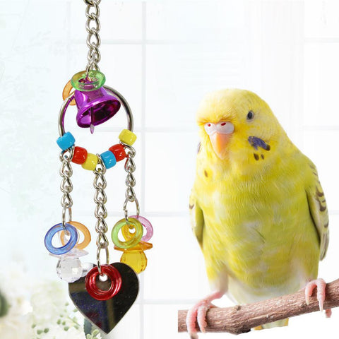 Colorful Bell and Chain with Mirror for Birds