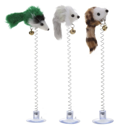 Feathered Mouse Cat Toy with Suction Cup Bottom (3pcs)